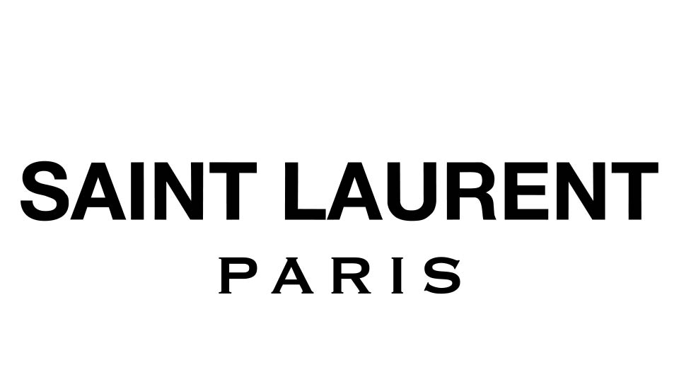 The Saint Laurent Paris logo in bold black text on a white background, introduced in 2012 as part of Hedi Slimane’s rebranding of the house to reflect a minimalist and modern style.