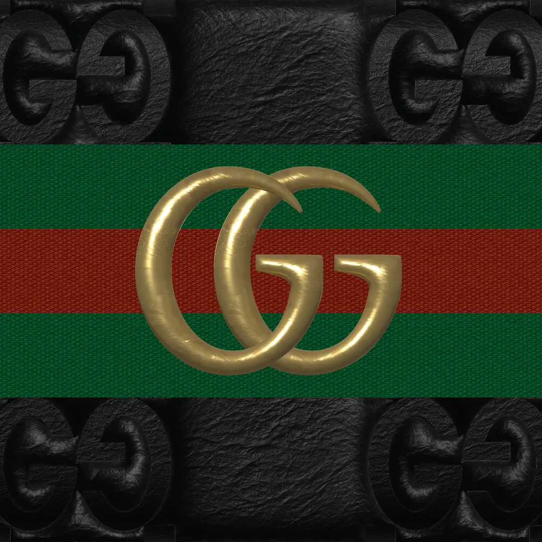 Gucci gold GG on black embossed leather and red and green Gucci Web 